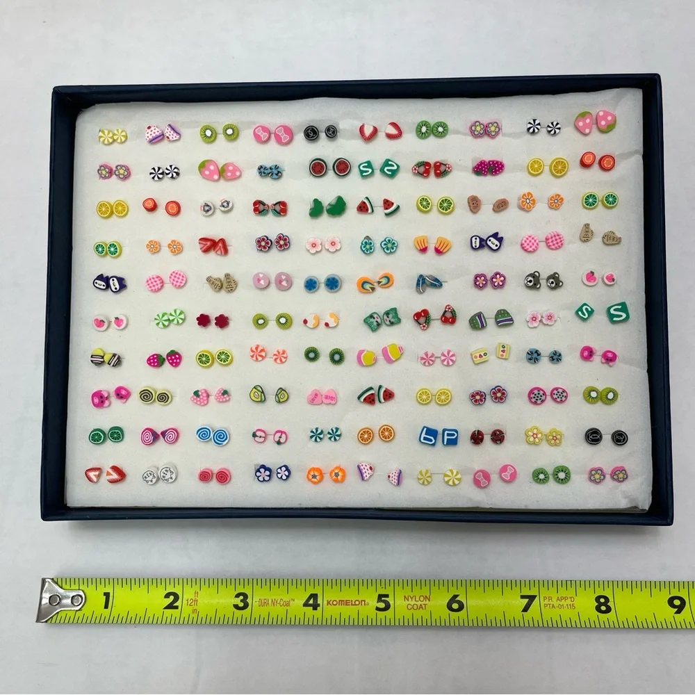 Kids Hypoallergenic Plastic Stud Earring Set, Gift Boxed (100 Pairs Total) - Picture 5 of 5